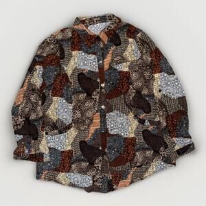 Korean Boutique Paisley Patchwork Button Down Shirt Women’s Large 21x27 Boho